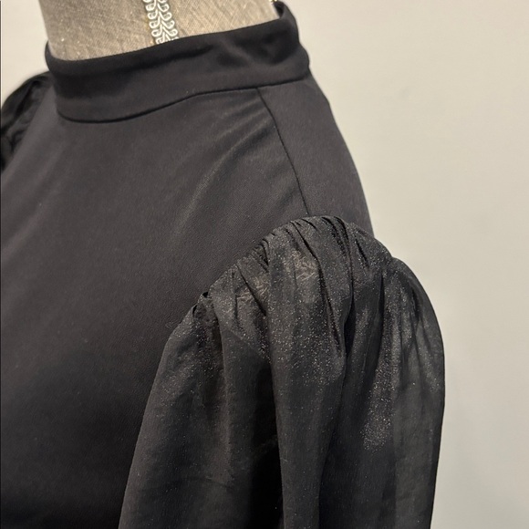 Ted Baker Micaeli Black Organza Puff Sleeve Top Gold Zip Size 2 (M) - Picture 13 of 16